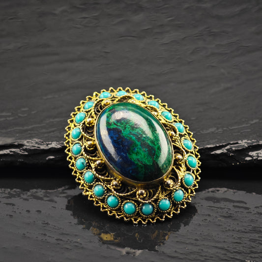 Eilat Stone Gold Gilded Brooch/Pendant Sterling Silver