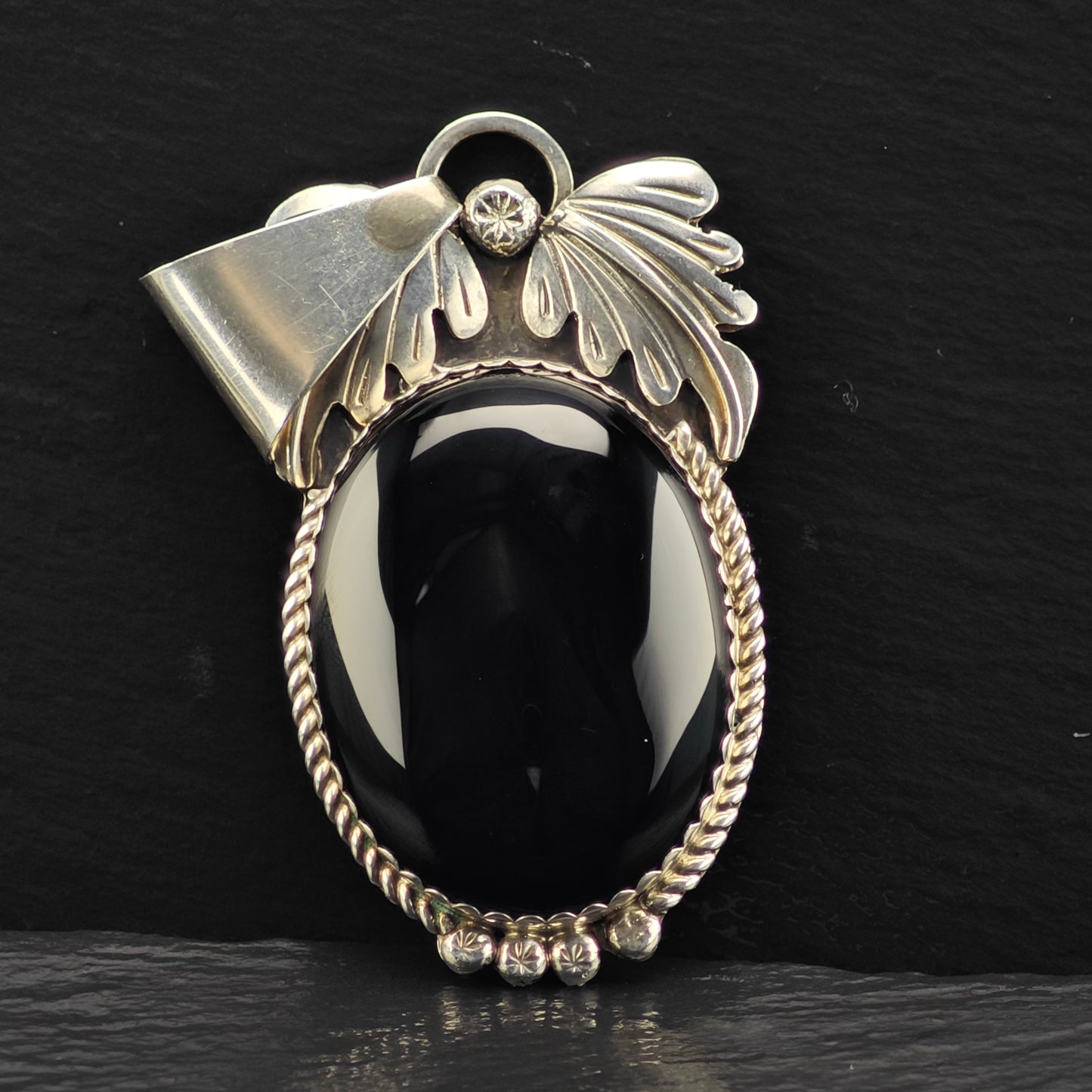 Large Sw Black Onyx Pendant Sterling Silver P2863
