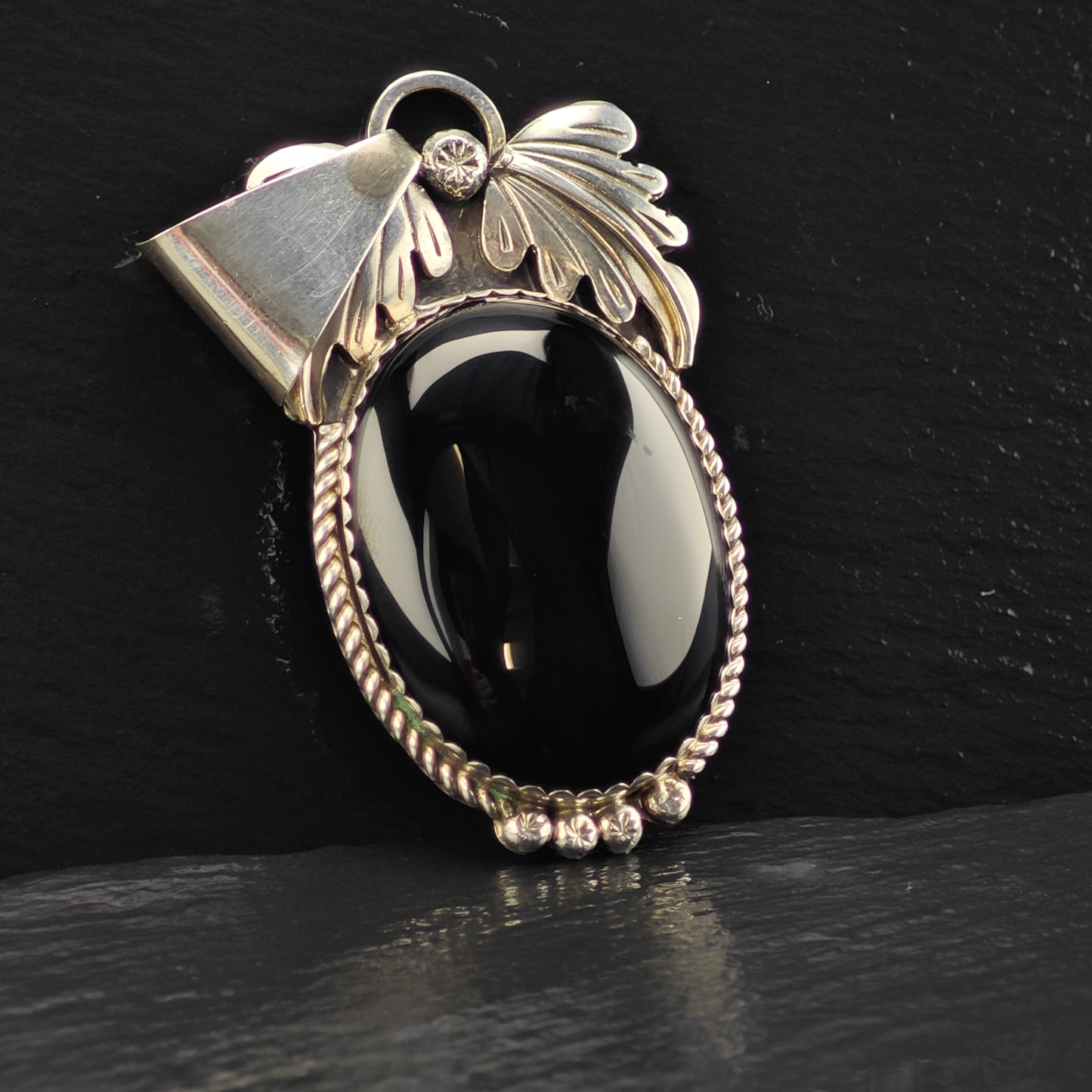 Large Sw Black Onyx Pendant Sterling Silver P2863
