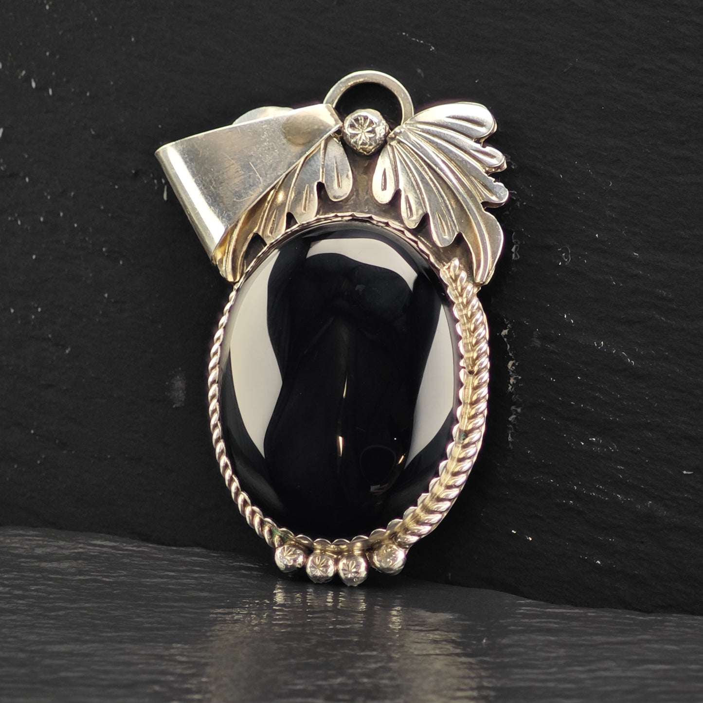 Large Sw Black Onyx Pendant Sterling Silver P2863