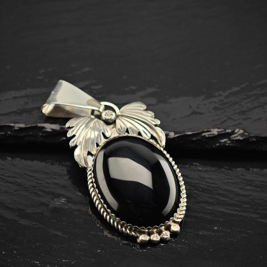 Large Sw Black Onyx Pendant Sterling Silver P2863