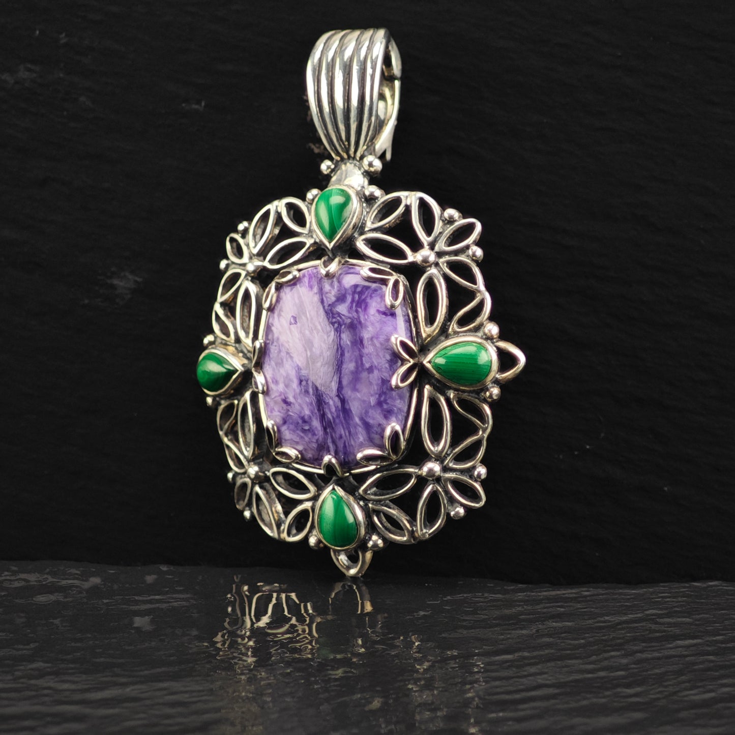 Carolyn Pollack Charoite, Malachite Pendant Sterling Silver P2866