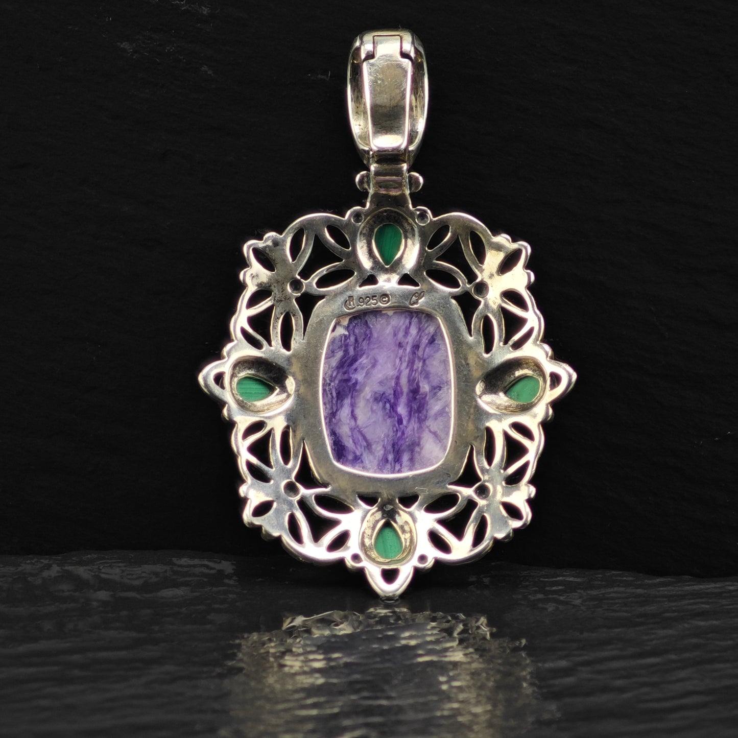 Carolyn Pollack Charoite, Malachite Pendant Sterling Silver P2866