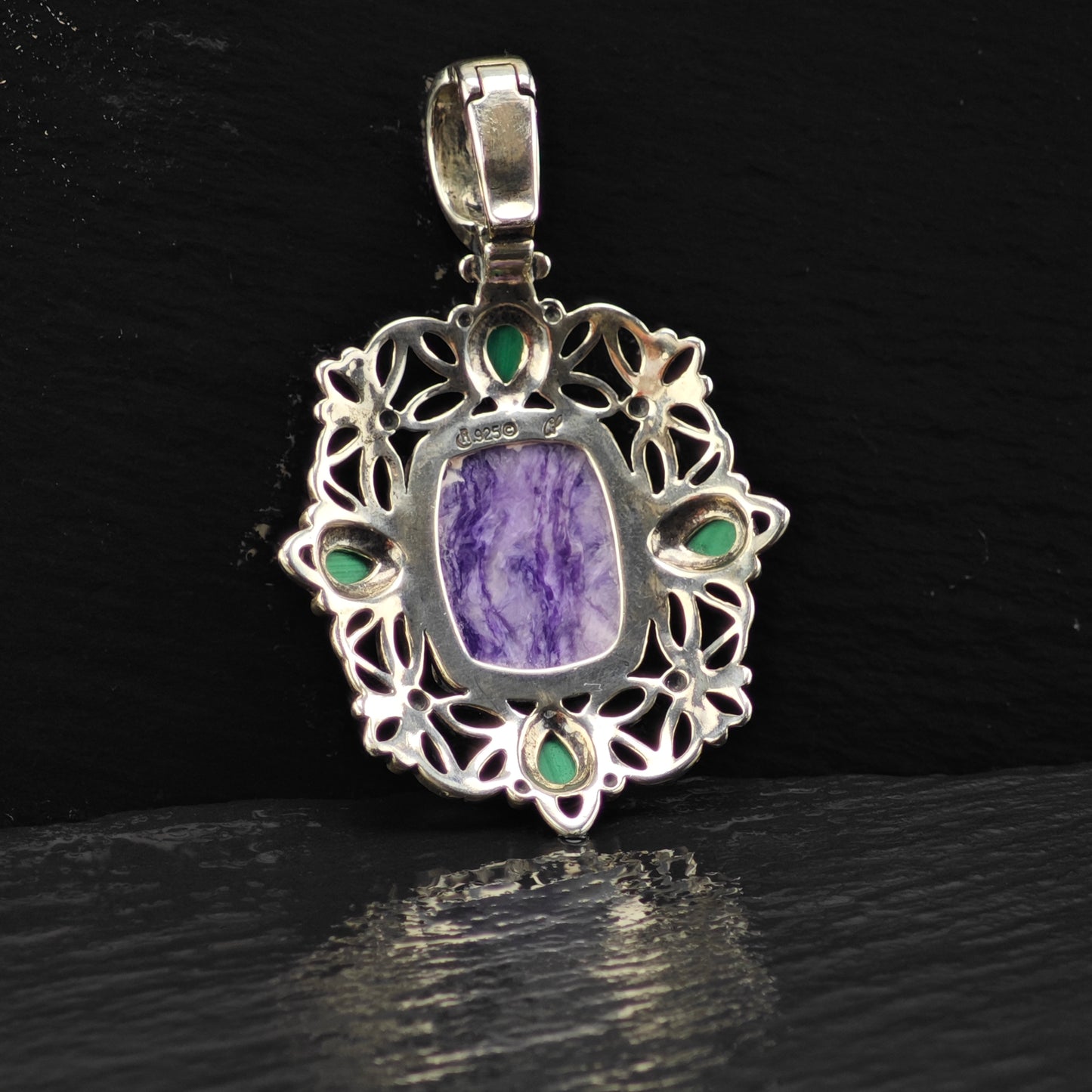 Carolyn Pollack Charoite, Malachite Pendant Sterling Silver P2866