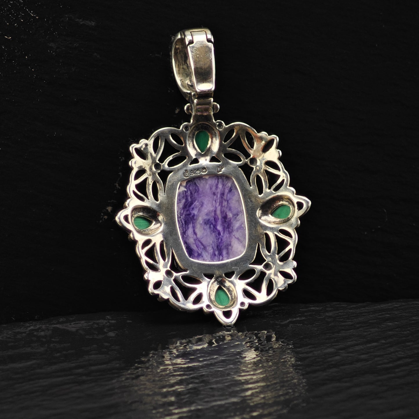 Carolyn Pollack Charoite, Malachite Pendant Sterling Silver P2866