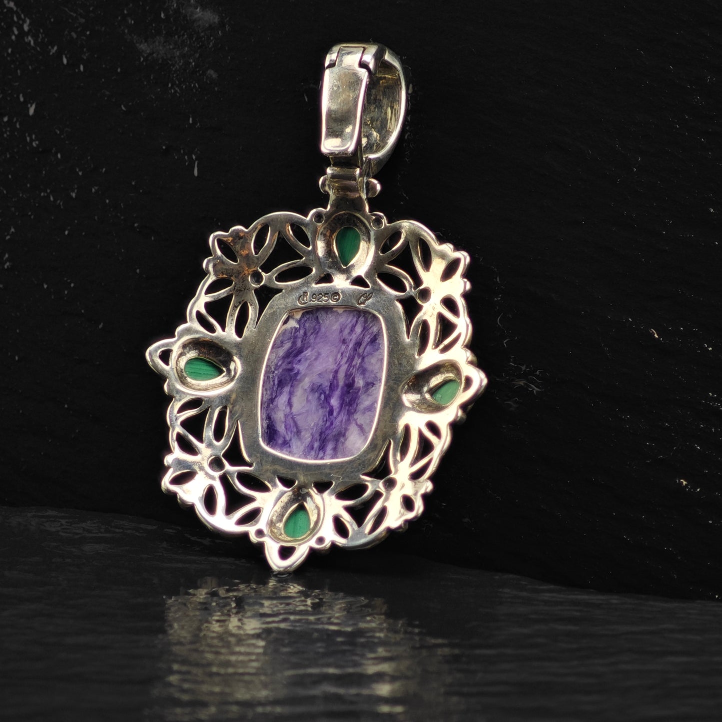 Carolyn Pollack Charoite, Malachite Pendant Sterling Silver P2866