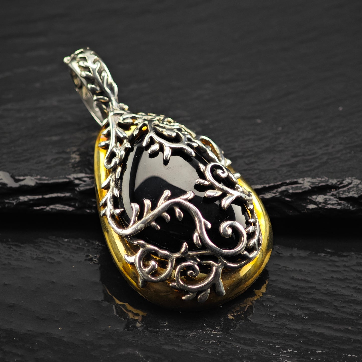 Carolyn Pollack Brass, Black Onyx Pendant Sterling Silver P2855