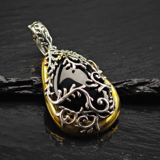 Carolyn Pollack Brass, Black Onyx Pendant Sterling Silver P2855