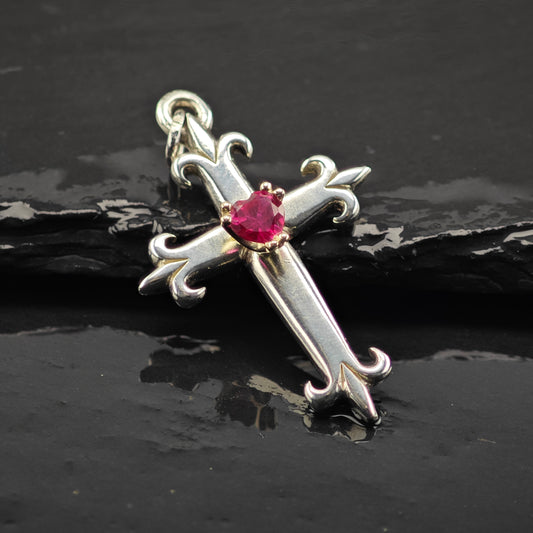 James Avery Lab Ruby Heart Cross Sterling Silver P2851