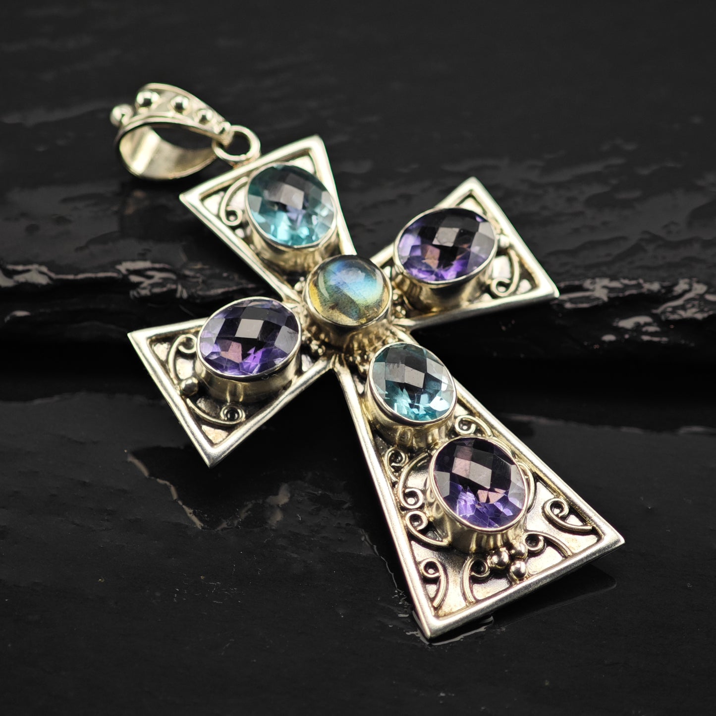 Nicky Butler Multi-Gemstone Cross Pendant Sterling SIlver P2849