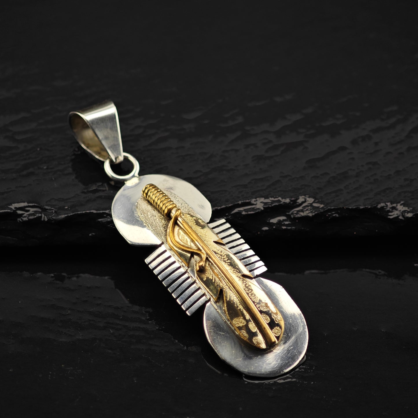 Sw 12K Gold Filled Accent Feather Pendant Sterling Silver P2848