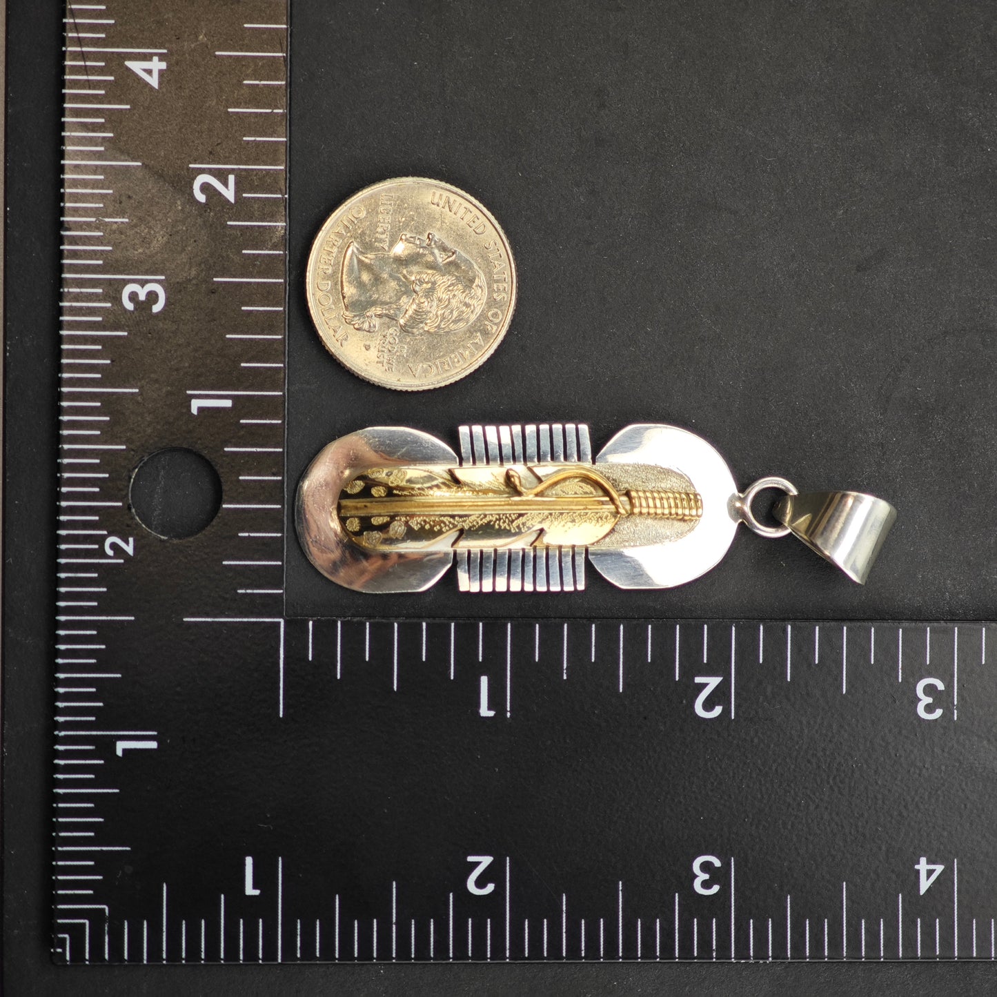 Sw 12K Gold Filled Accent Feather Pendant Sterling Silver P2848