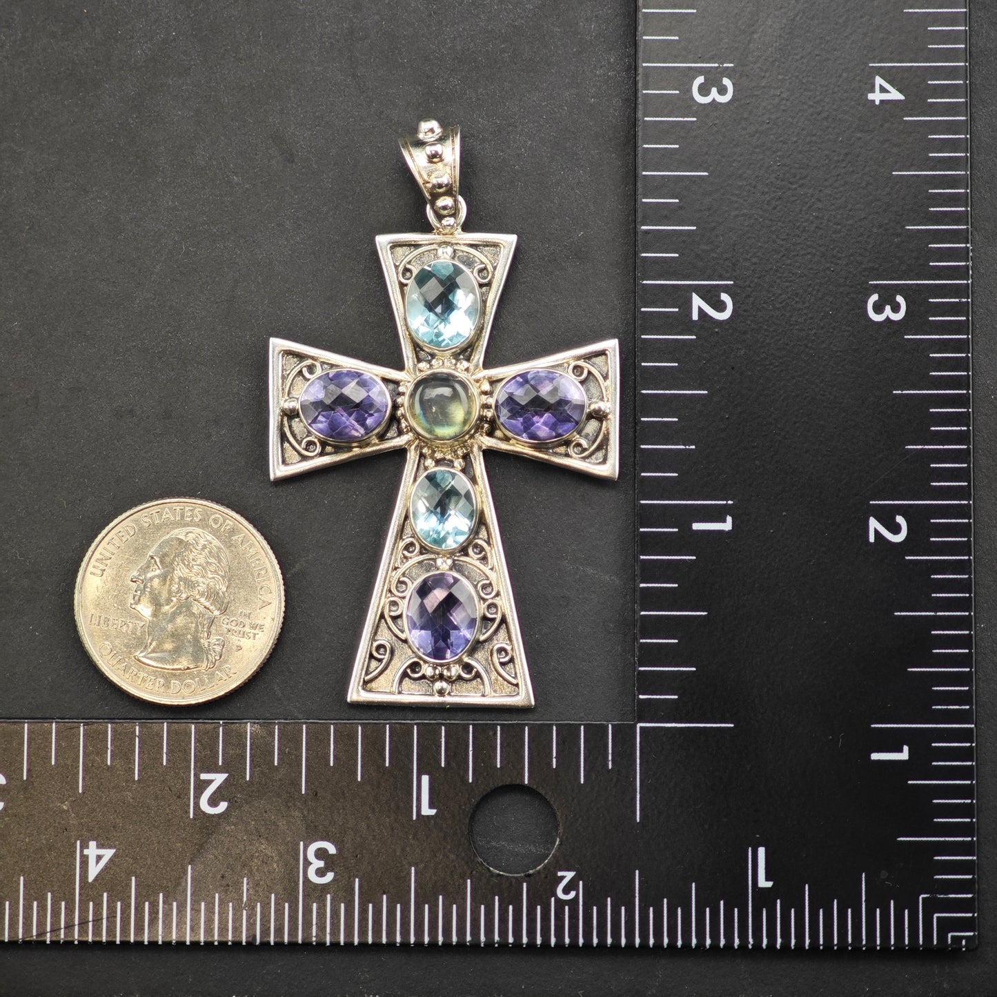 Nicky Butler Multi-Gemstone Cross Pendant Sterling SIlver P2849