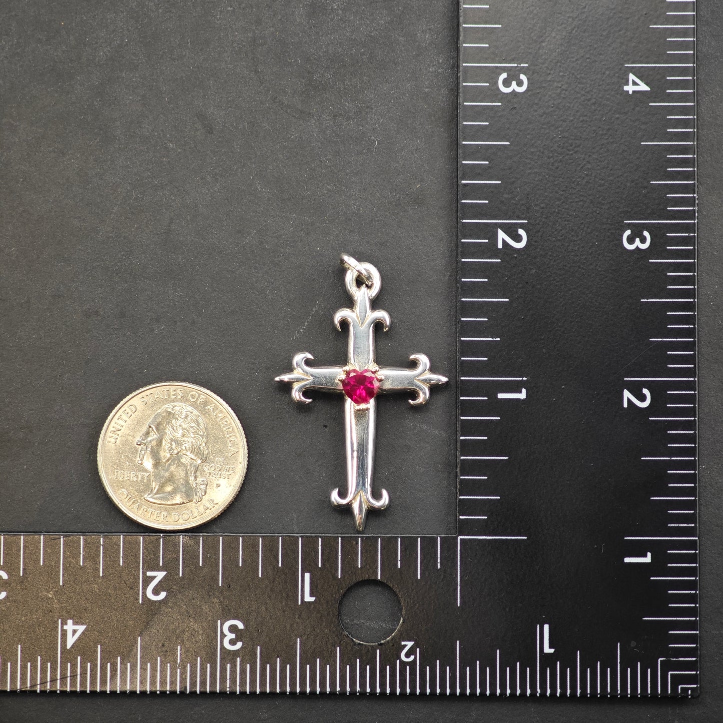 James Avery Lab Ruby Heart Cross Sterling Silver P2851