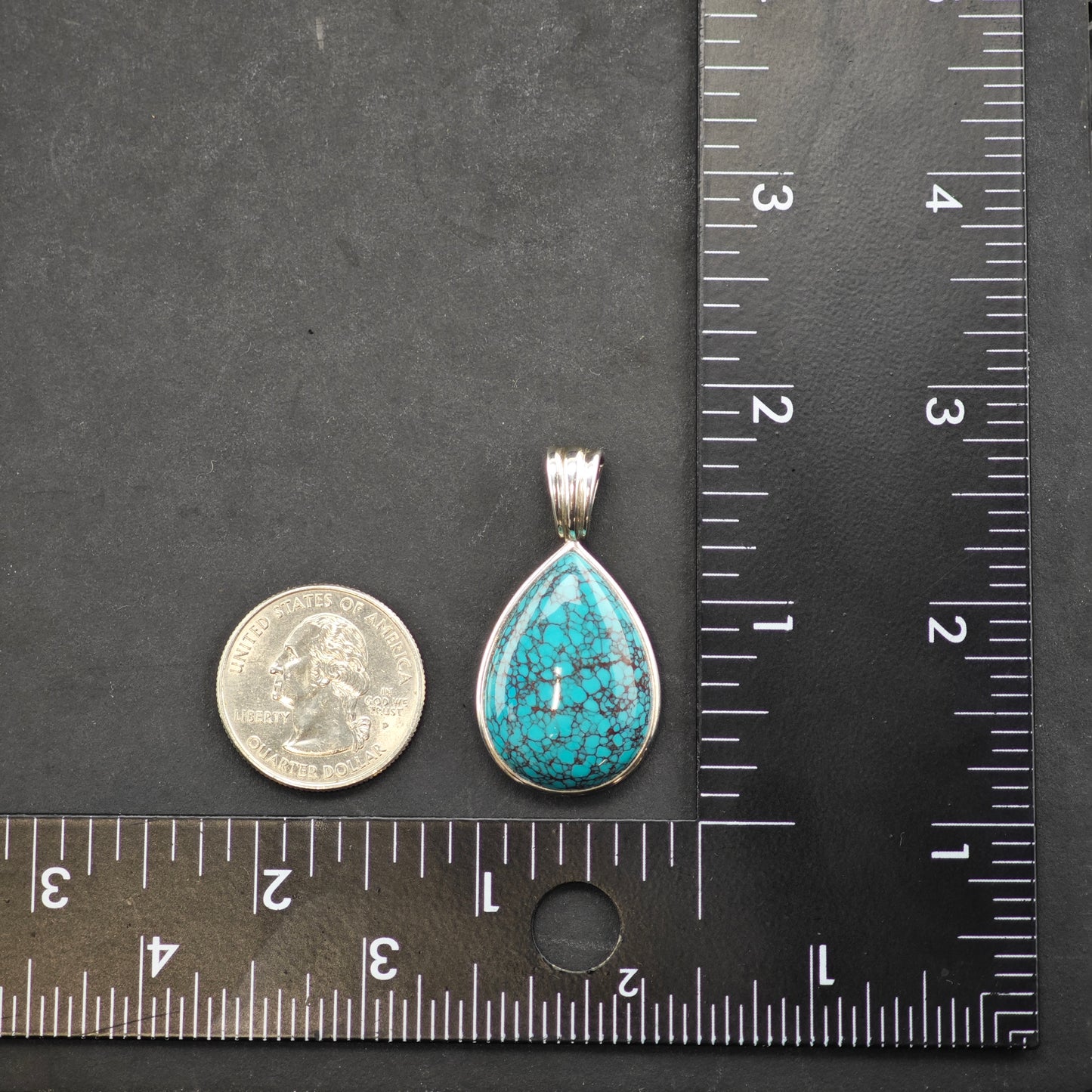 WK Spiderweb Turquoise Teardrop Pendant Sterling Silver P2859