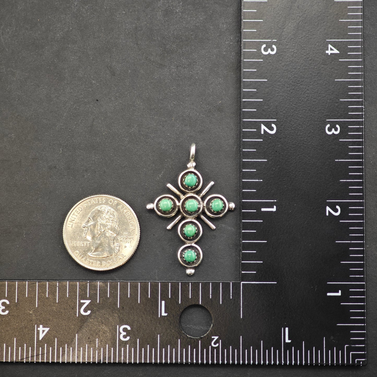 Zuni Snake Eye Turquoise Cross Pendant Sterling Silver P2860
