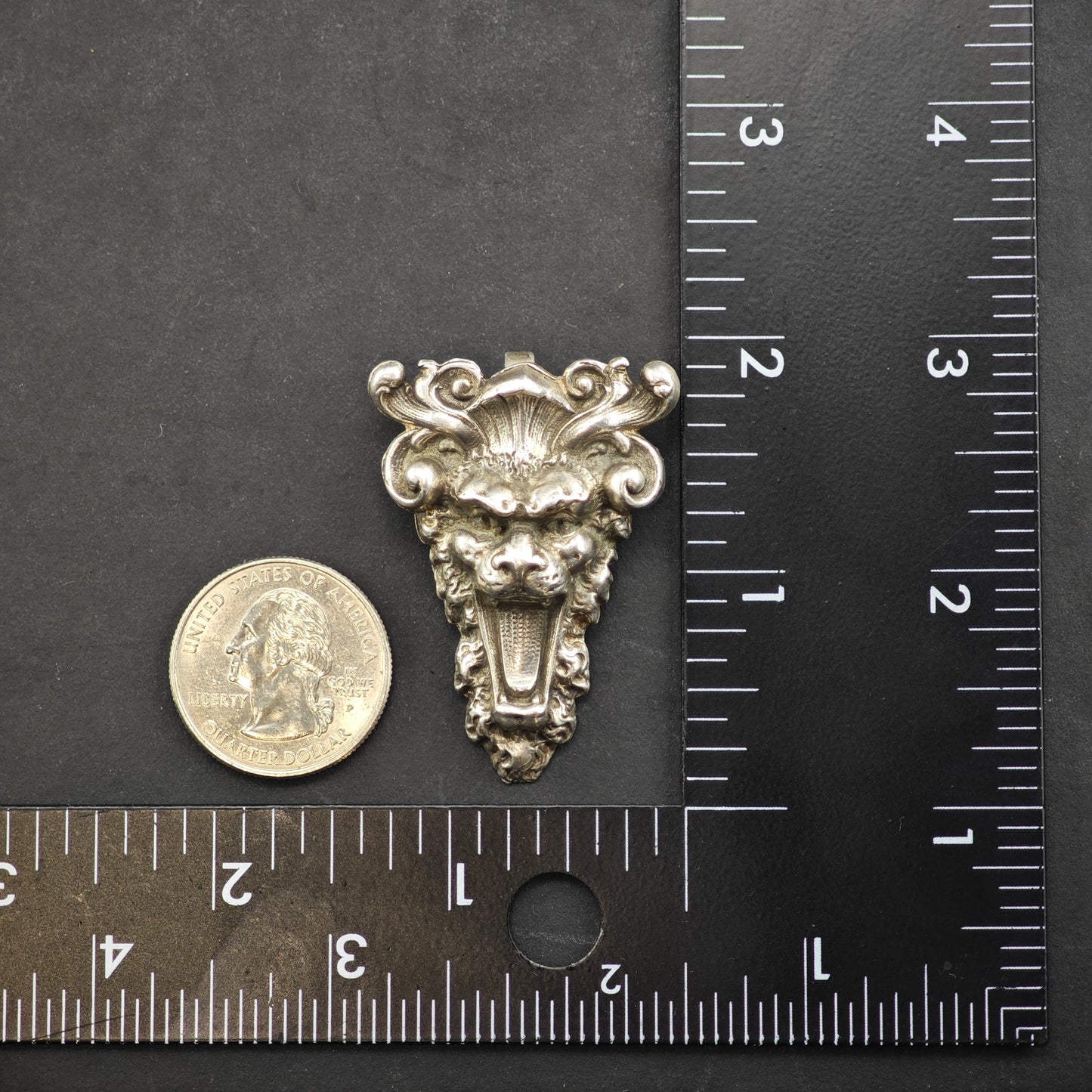Art Novaue Revival Lion Pendant Sterling Silver P2861