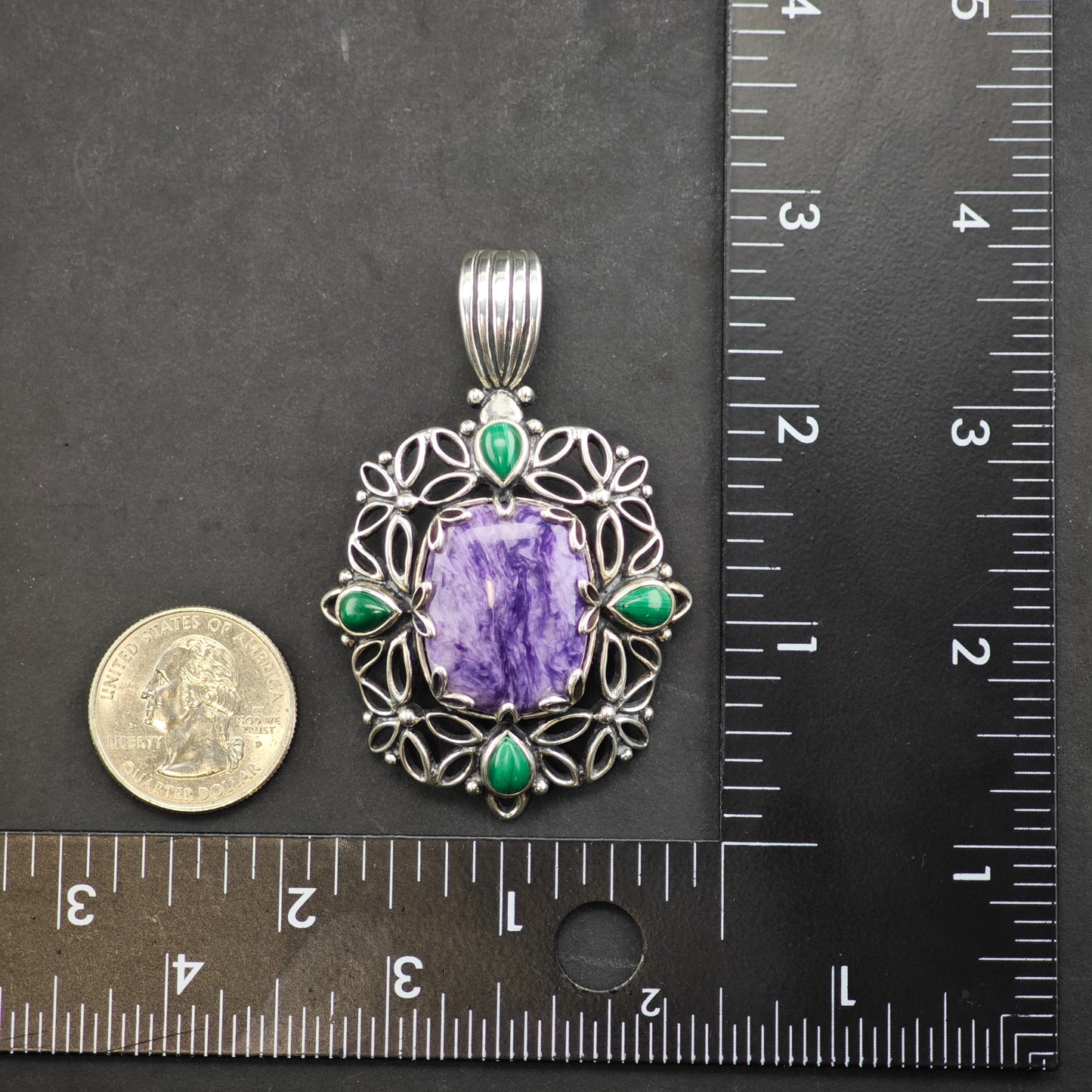 Carolyn Pollack Charoite, Malachite Pendant Sterling Silver P2866