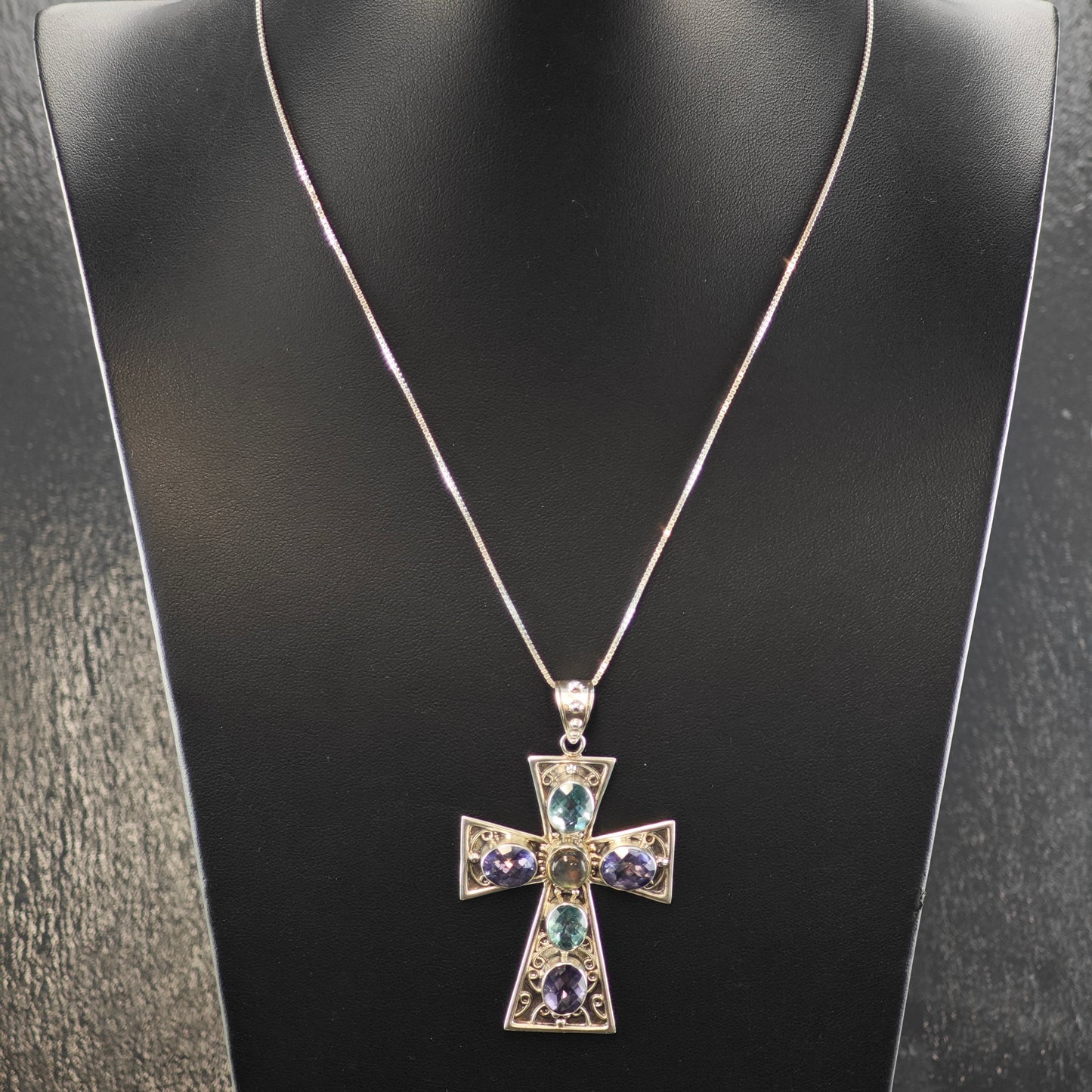 Nicky Butler Multi-Gemstone Cross Pendant Sterling SIlver P2849