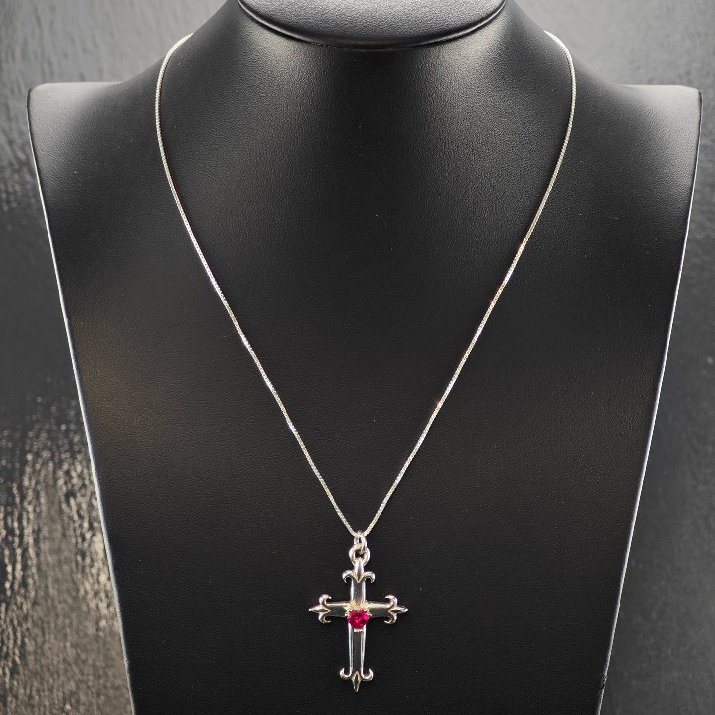 James Avery Lab Ruby Heart Cross Sterling Silver P2851