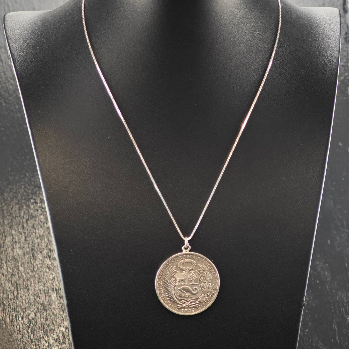 Peruvian "Un Sol" 1894 Coin Pendant Sterling Silver P2857