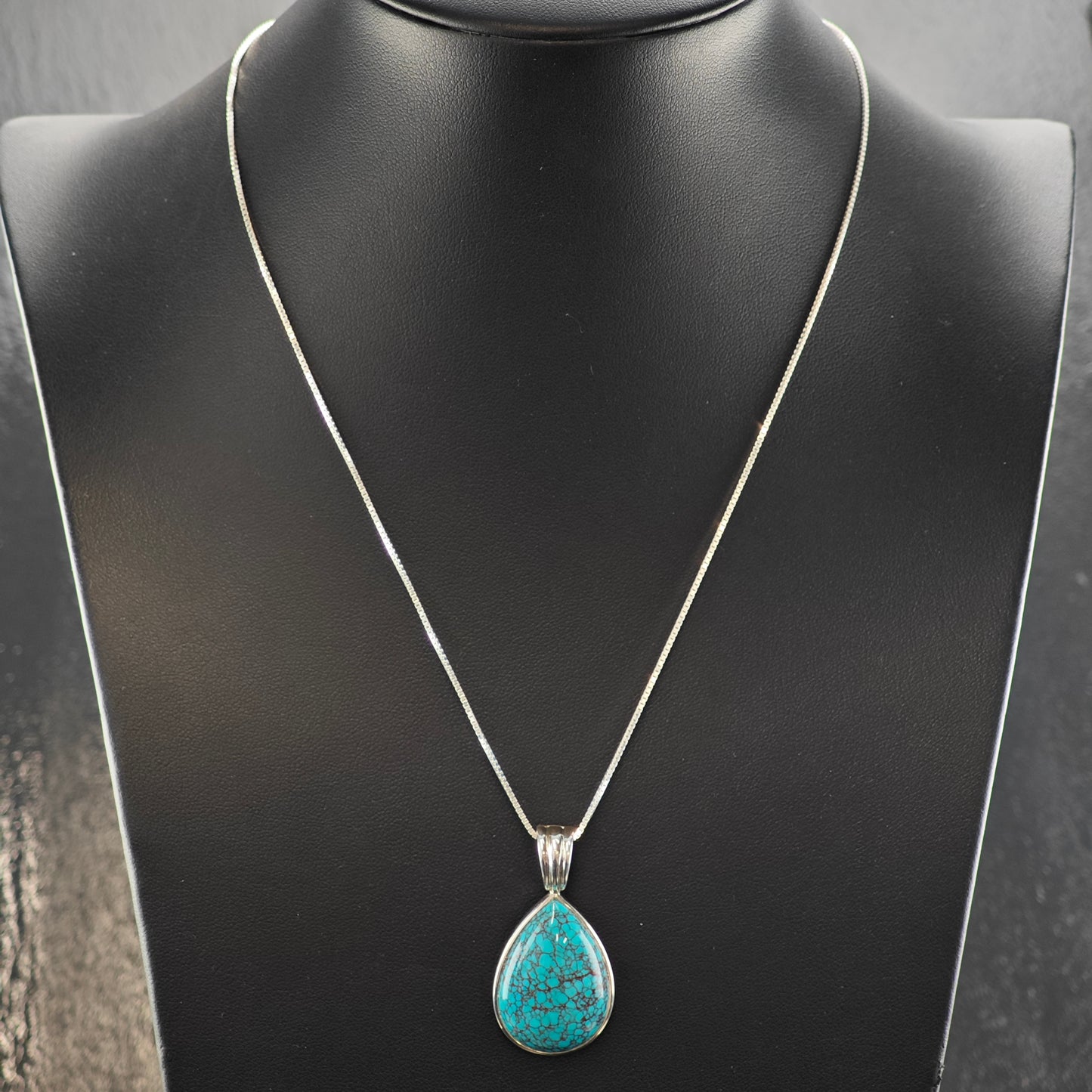 WK Spiderweb Turquoise Teardrop Pendant Sterling Silver P2859