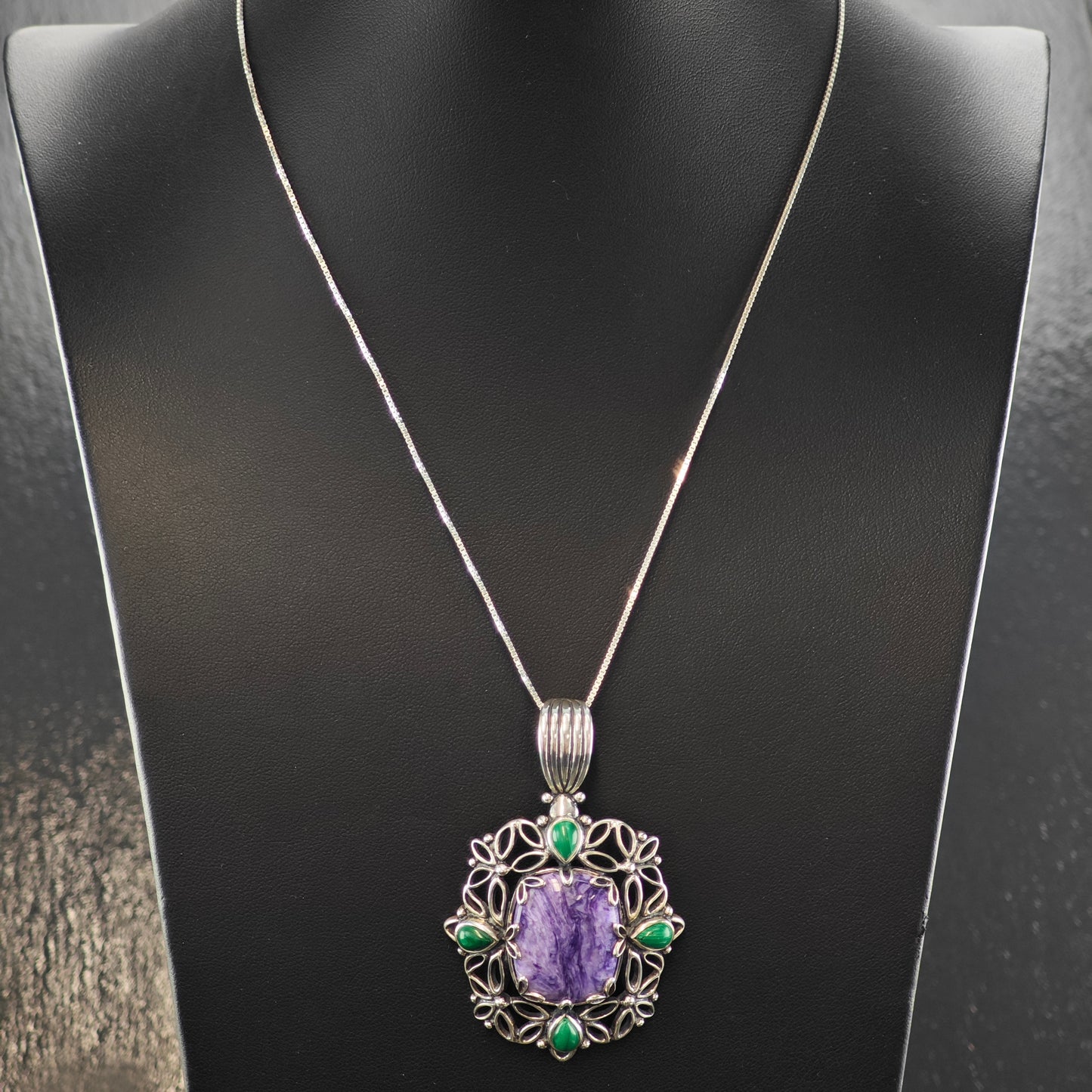 Carolyn Pollack Charoite, Malachite Pendant Sterling Silver P2866
