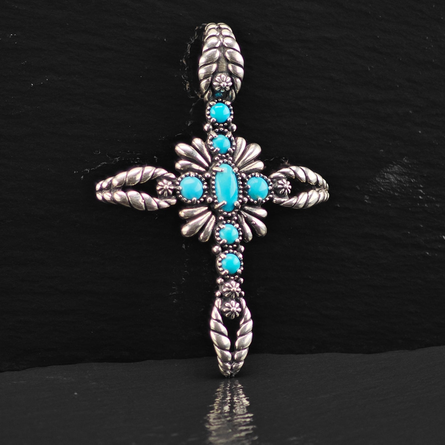 American West Turquoise, Cross Pendant Sterling Silver P2867