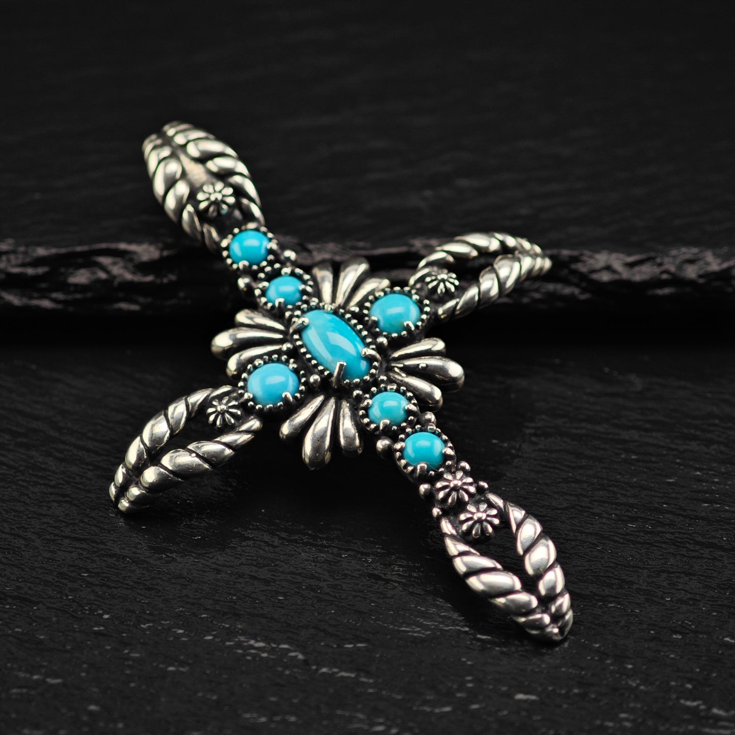American West Turquoise, Cross Pendant Sterling Silver P2867
