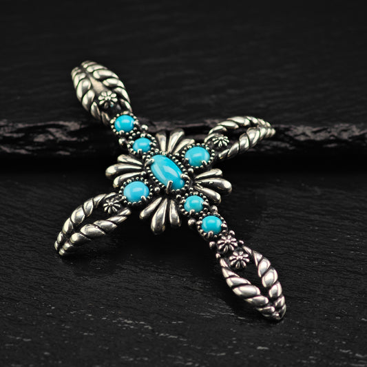 American West Turquoise, Cross Pendant Sterling Silver P2867
