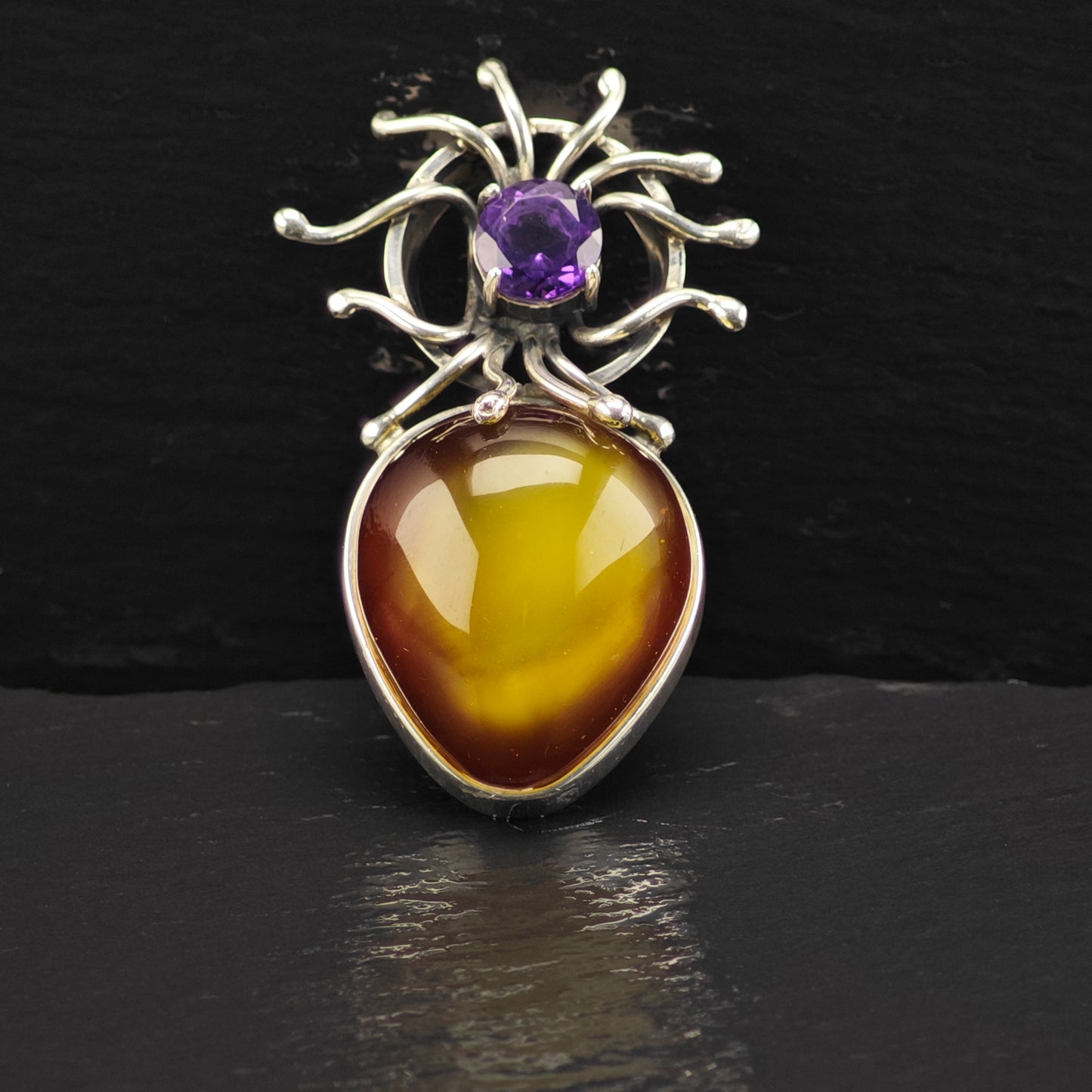 Abstract Amber, Amethyst Pendant Sterling Silver P2869