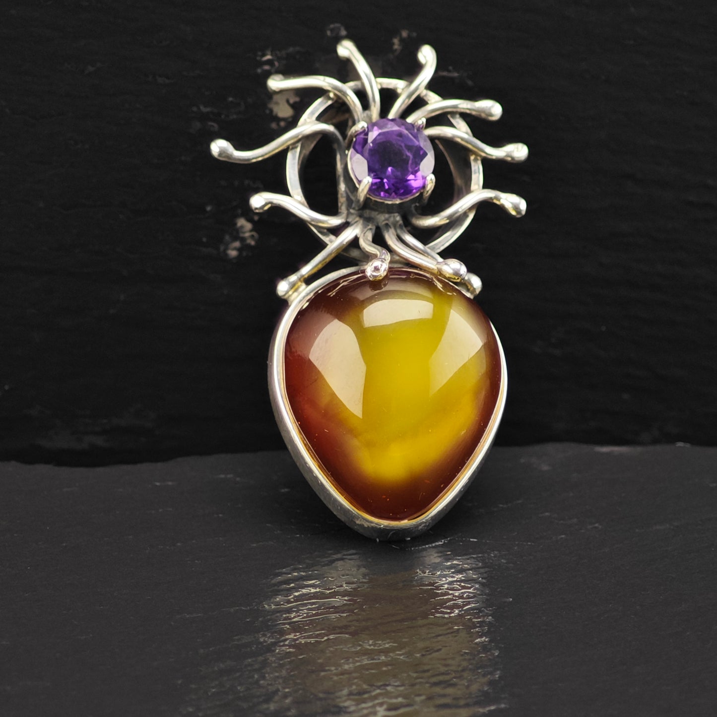 Abstract Amber, Amethyst Pendant Sterling Silver P2869