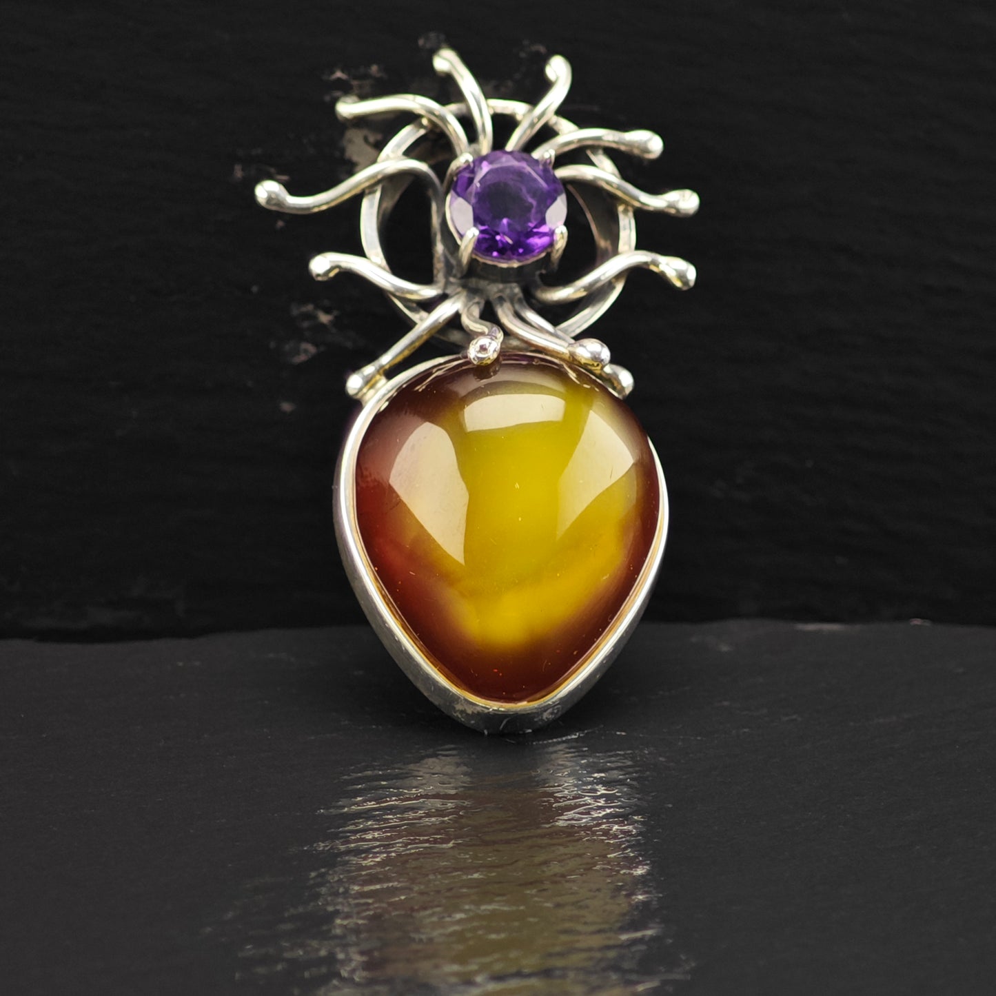 Abstract Amber, Amethyst Pendant Sterling Silver P2869