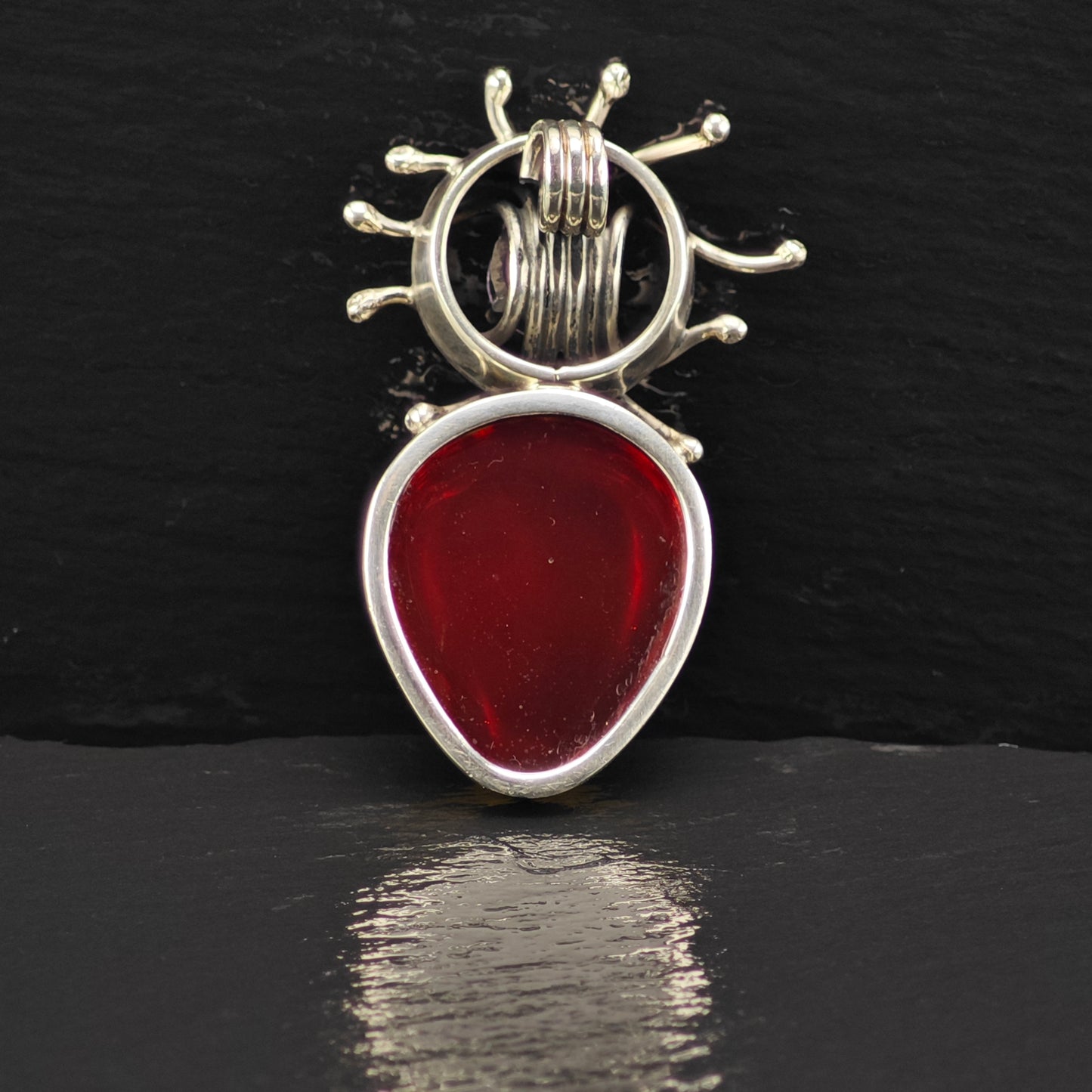 Abstract Amber, Amethyst Pendant Sterling Silver P2869