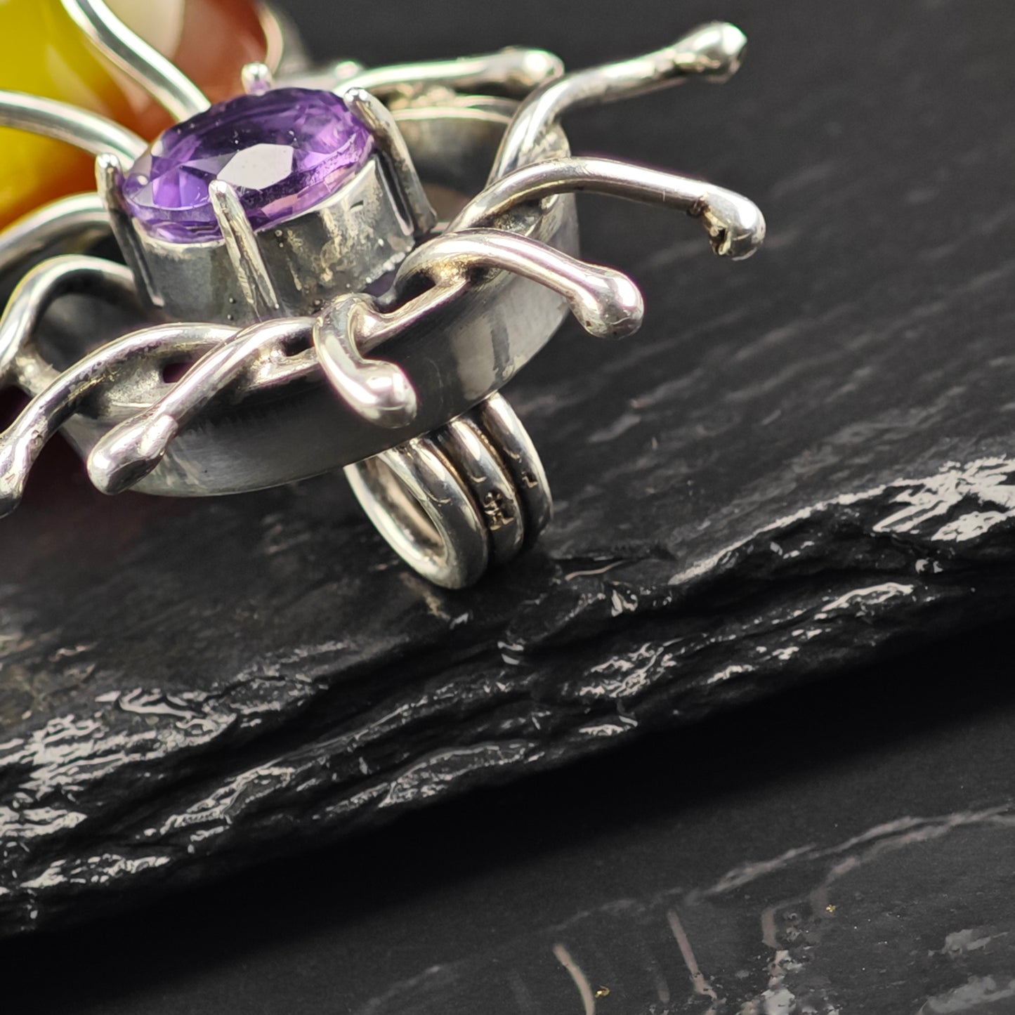 Abstract Amber, Amethyst Pendant Sterling Silver P2869