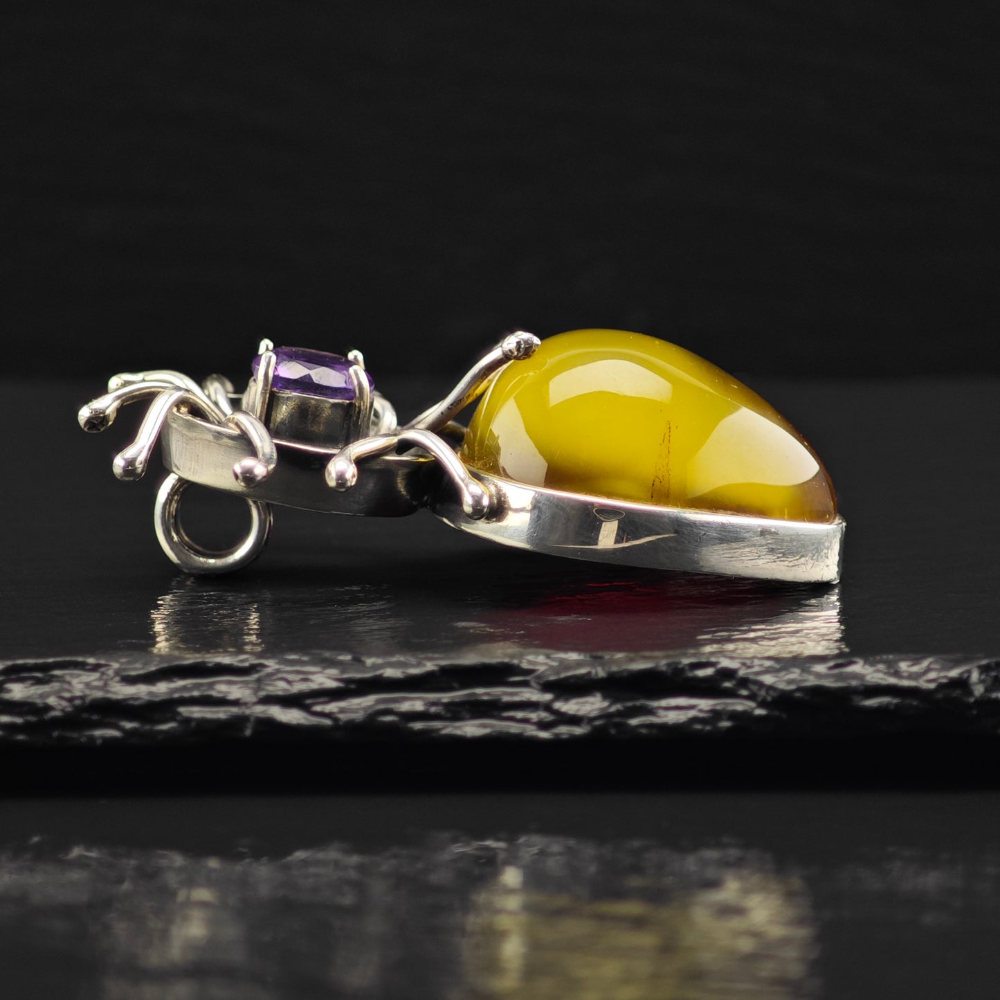 Abstract Amber, Amethyst Pendant Sterling Silver P2869