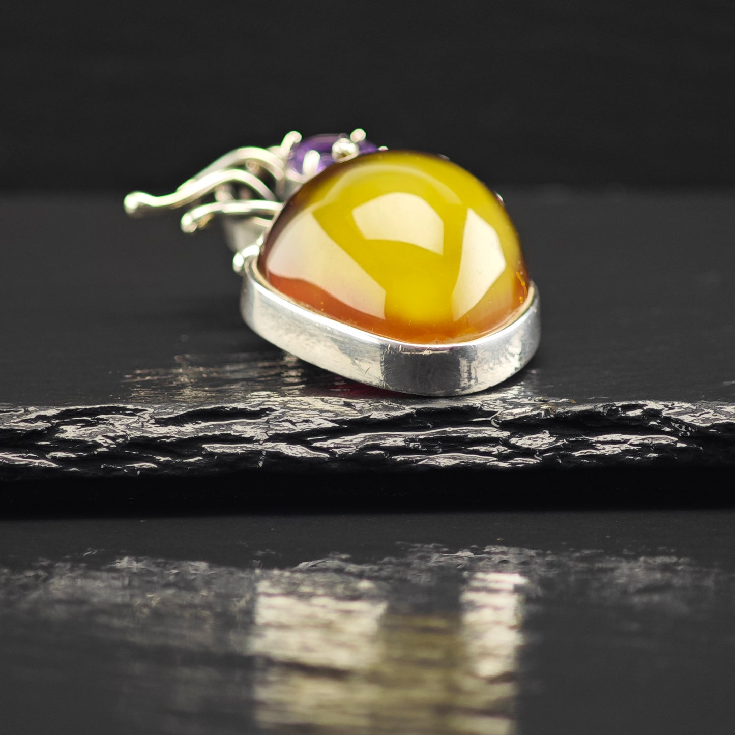 Abstract Amber, Amethyst Pendant Sterling Silver P2869
