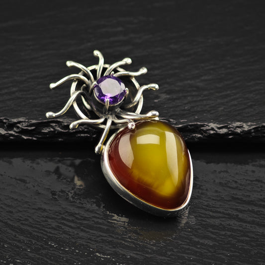 Abstract Amber, Amethyst Pendant Sterling Silver P2869