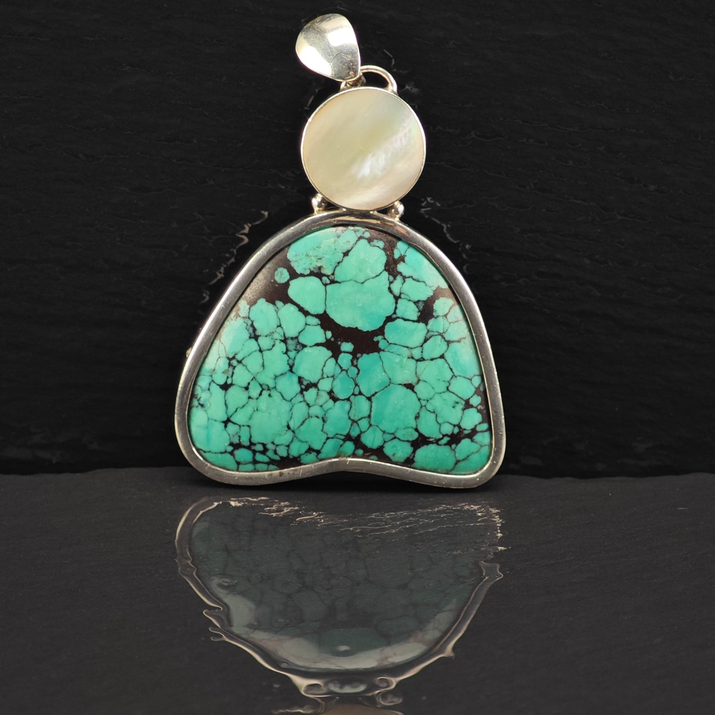Lg Sw Spiderweb Turquoise, MOP Naja Pendant Sterling Silver P2872
