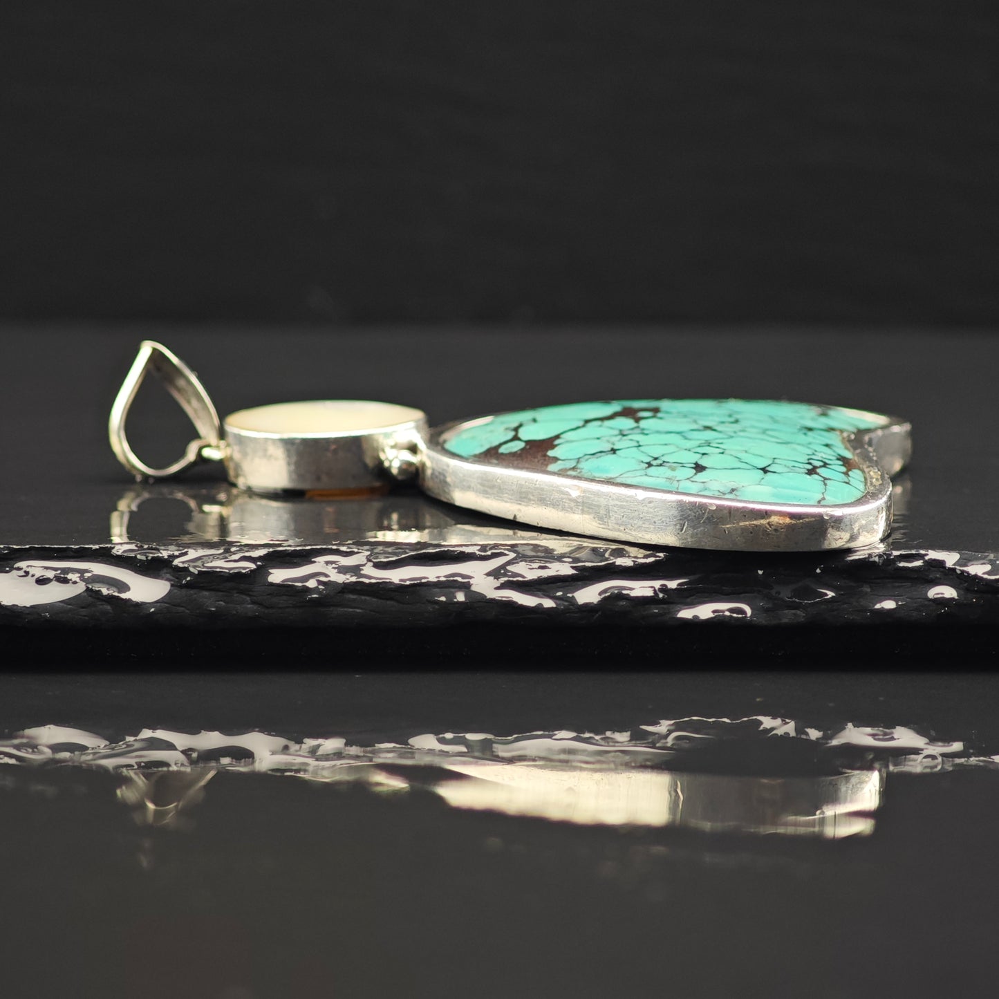 Lg Sw Spiderweb Turquoise, MOP Naja Pendant Sterling Silver P2872