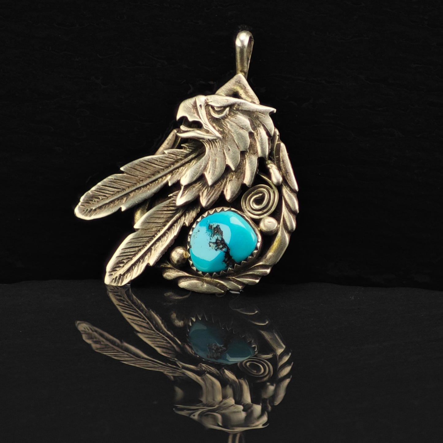 Native American Turquoise Eagle Pendant Sterling Silver P2875