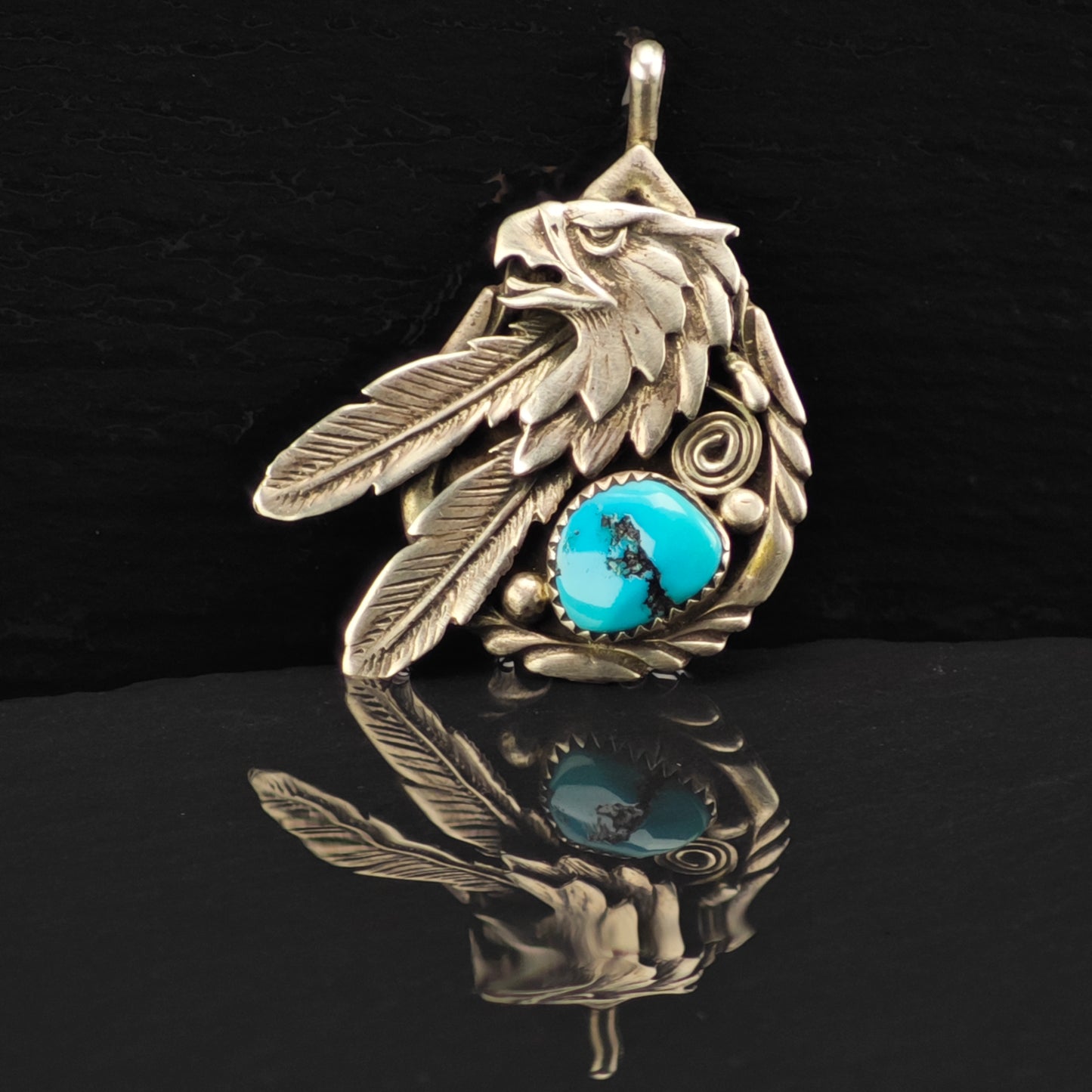 Native American Turquoise Eagle Pendant Sterling Silver P2875