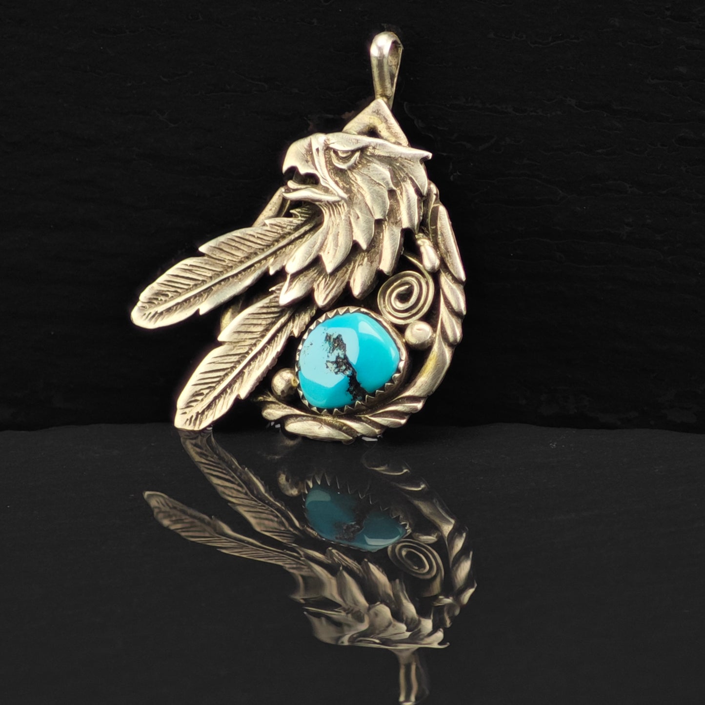Native American Turquoise Eagle Pendant Sterling Silver P2875