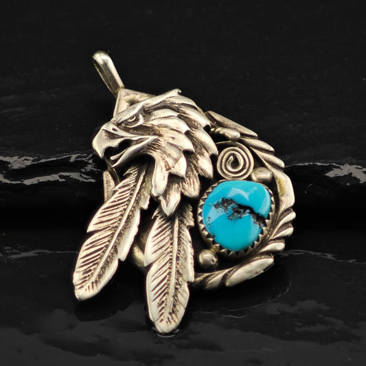 Native American Turquoise Eagle Pendant Sterling Silver P2875