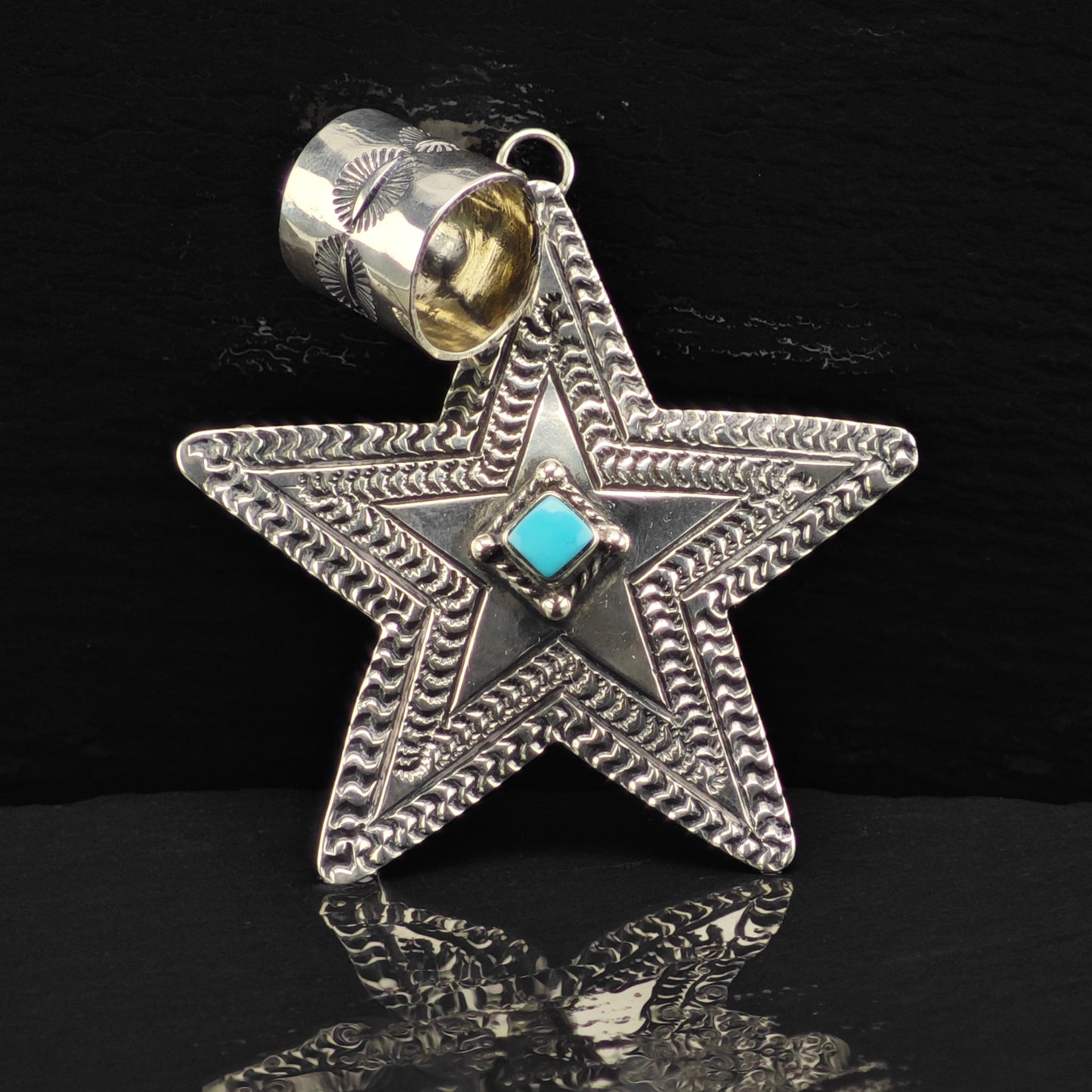 Navajo June Delgarito Turquoise Star Pendant Sterling Silver P2877