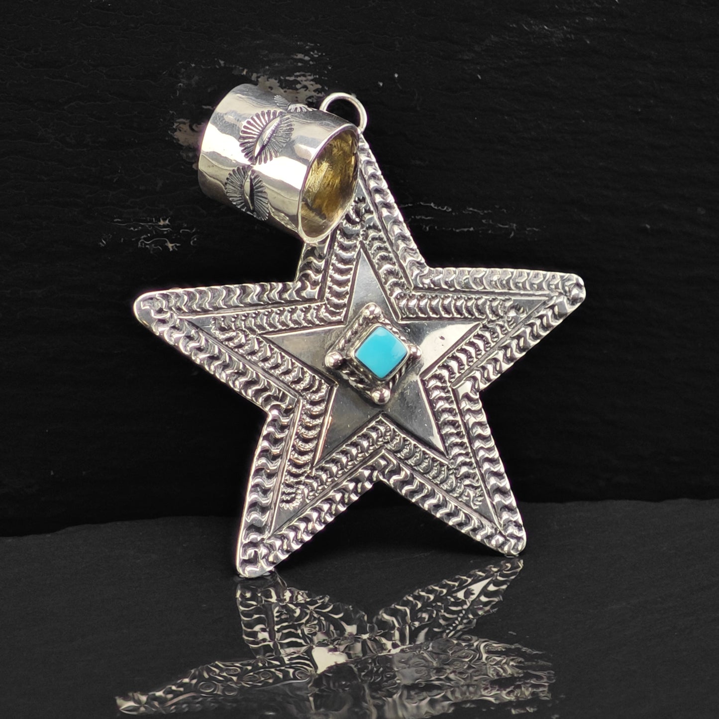 Navajo June Delgarito Turquoise Star Pendant Sterling Silver P2877
