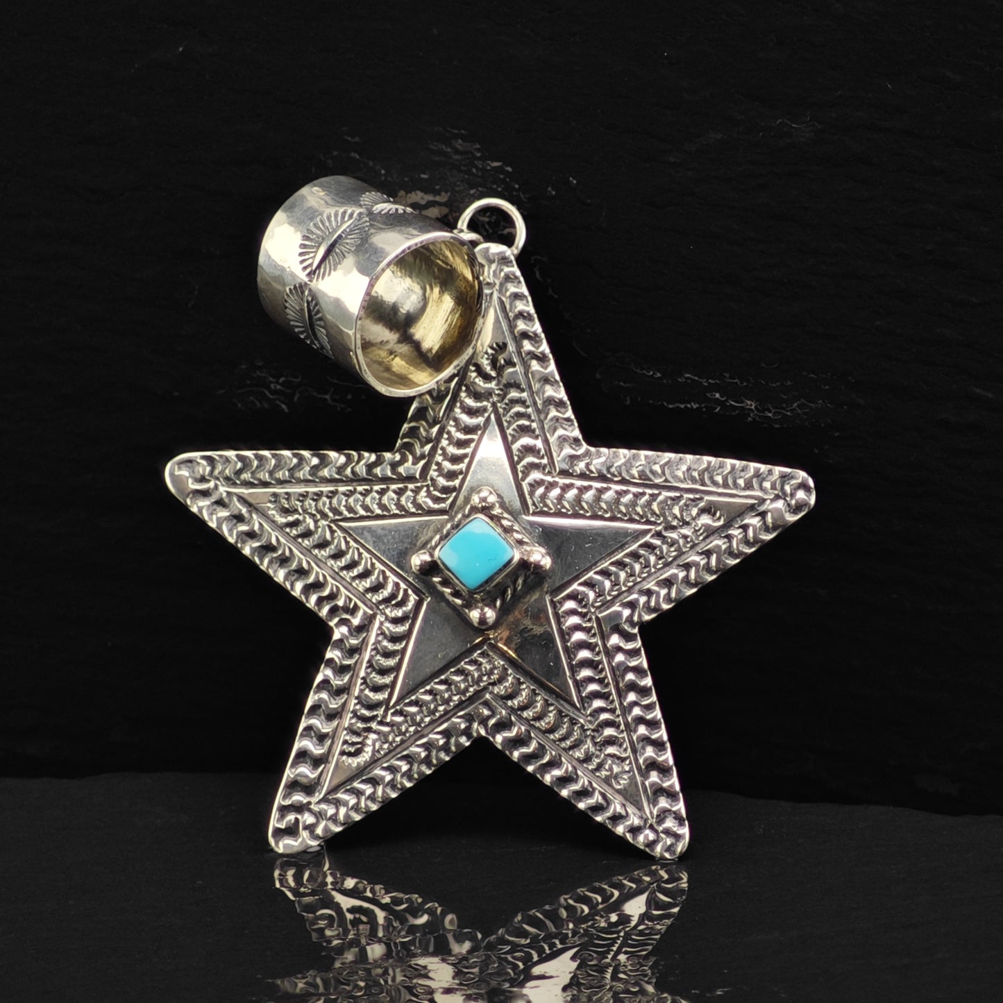 Navajo June Delgarito Turquoise Star Pendant Sterling Silver P2877