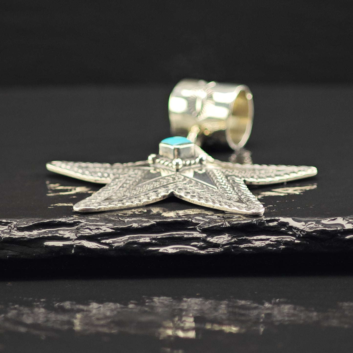 Navajo June Delgarito Turquoise Star Pendant Sterling Silver P2877