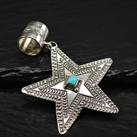Navajo June Delgarito Turquoise Star Pendant Sterling Silver P2877