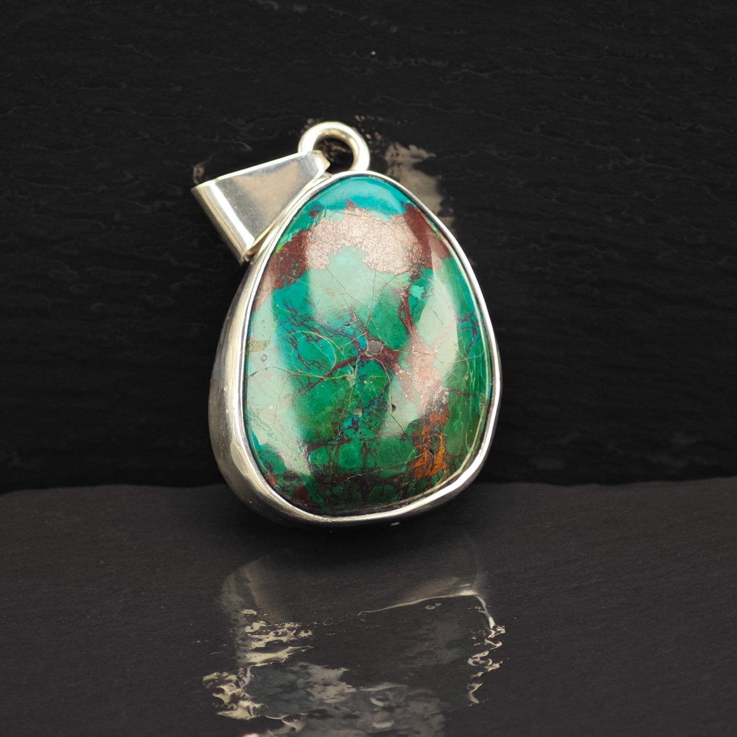 Charles Albert Chrysocolla, "Tree of Life" Pendant Sterling Silver P2878